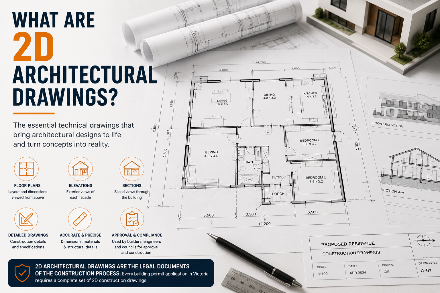 2D architectural drawings and plans